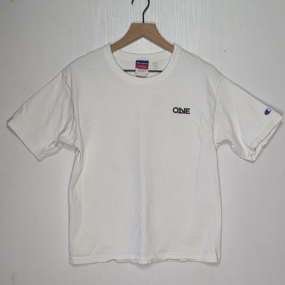 Champion White Graphic T-Shirt Small ONECON Earth World Graphic Faith Based Tee - Picture 10 of 12